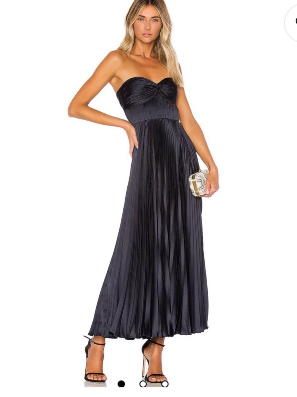 AMUR Black Strapless Pleated Maxi Dress